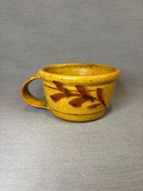 Bishop Hill Pottery Lg Soup Coffee Tea Mug Stoneware Brown Leaves Handmade Vtg